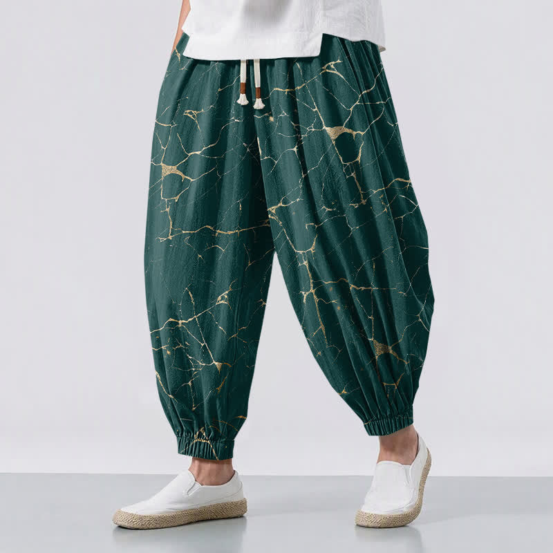 Buddha Stones Herren-Haremshose aus reiner Baumwolle mit Boho-Marmorstreifenmuster, Kordelzug und Taschen - Türkis - US/ UK/AU50, EU60 (5XL) - image 12