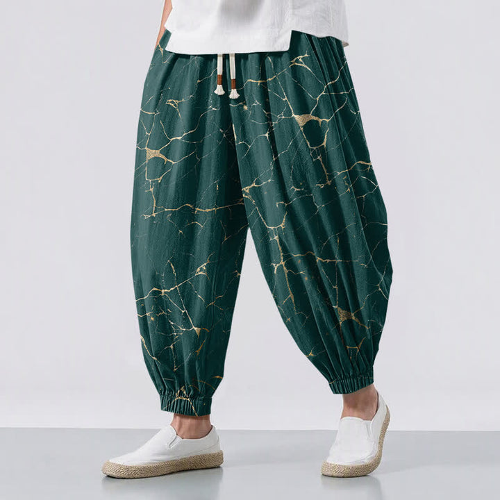 Buddha Stones Herren-Haremshose aus reiner Baumwolle mit Boho-Marmorstreifenmuster, Kordelzug und Taschen - Türkis - US/ UK/AU50, EU60 (5XL) - image 12