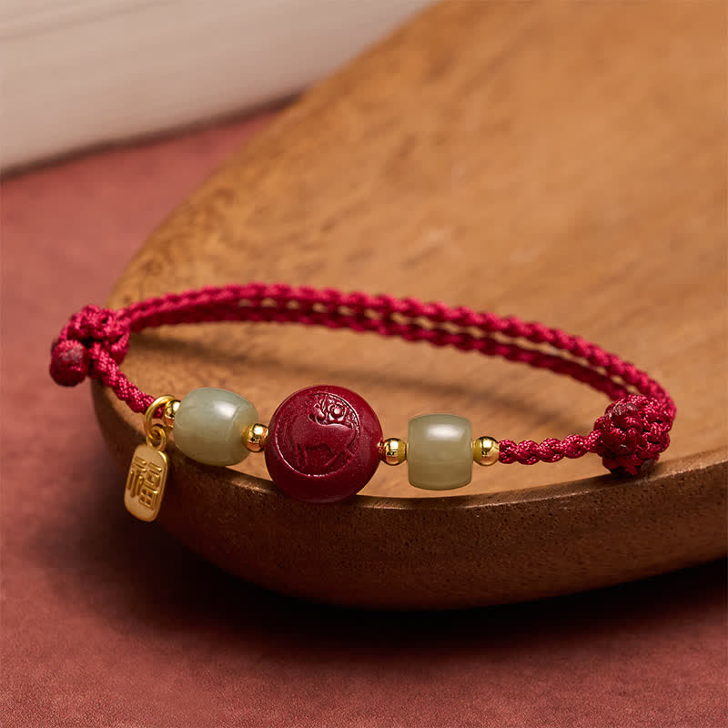 Buddha Stones Armband mit Zinnoberrotem Faden und Symbol des chinesischen Tierkreises - Ziege - image 0