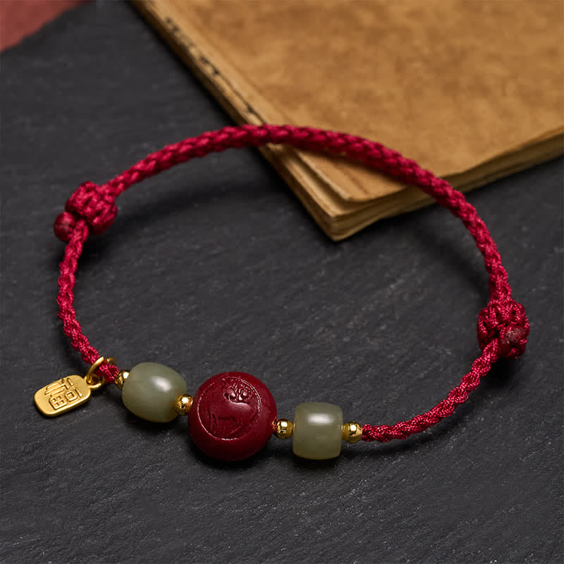 Buddha Stones Armband mit Zinnoberrotem Faden und Symbol des chinesischen Tierkreises - image 1