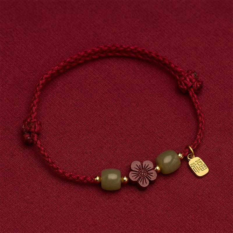 Buddha Stones Cinnabar Fu Charakter Blumen Rote Schnur Segensarmband - image 1