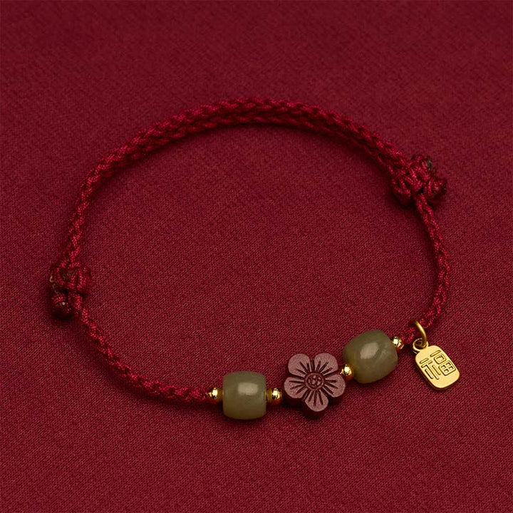 Buddha Stones Cinnabar Fu Charakter Blumen Rote Schnur Segensarmband - image 1