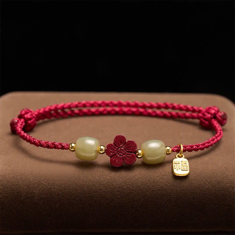 Buddha Stones Cinnabar Fu Charakter Blumen Rote Schnur Segensarmband - image 2
