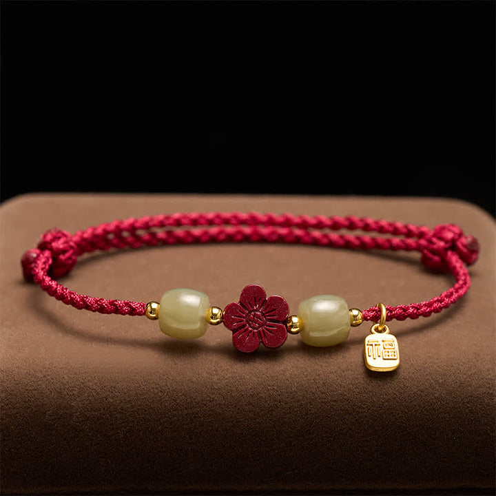 Buddha Stones Cinnabar Fu Charakter Blumen Rote Schnur Segensarmband - image 2
