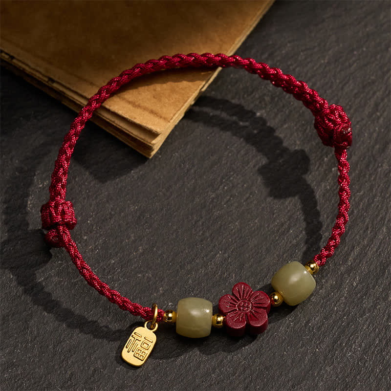 Buddha Stones Cinnabar Fu Charakter Blumen Rote Schnur Segensarmband - image 4