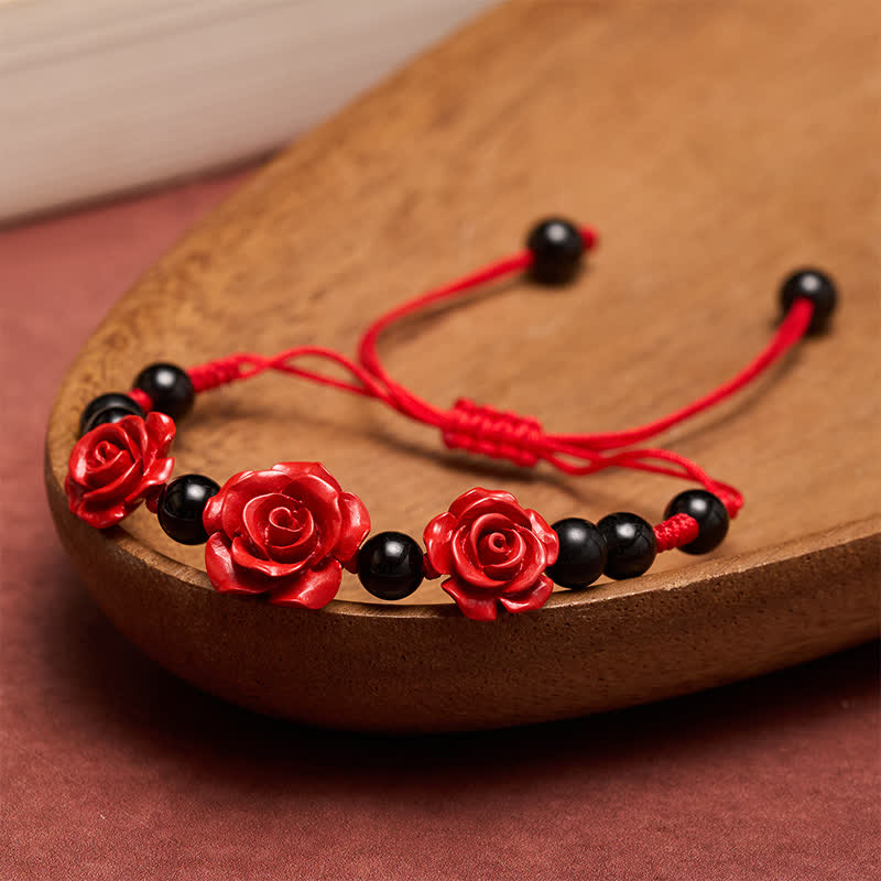 Buddha Stones Zinnoberrose, Schwarzer Onyx, Rote Schnur Konzentrationsarmband - Roter Faden (Schutz ♥ Glück) - image 0