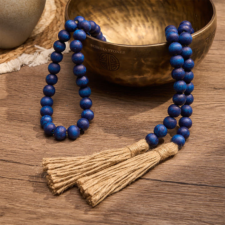 Buddha Stones Blaue rustikale Quastengirlande aus Holzperlen – Achtsame Wohndekoration - image 3