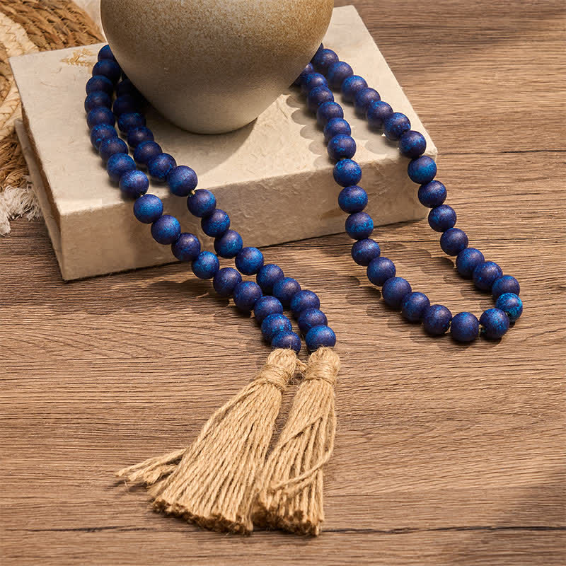 Buddha Stones Blaue rustikale Quastengirlande aus Holzperlen – Achtsame Wohndekoration - image 5