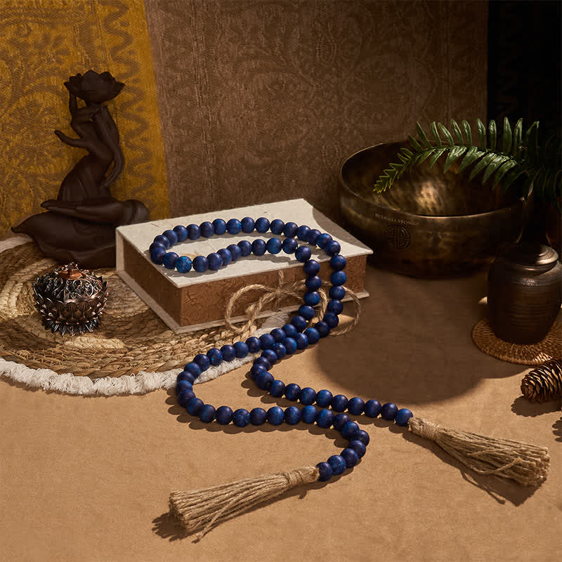 Buddha Stones Blaue rustikale Quastengirlande aus Holzperlen – Achtsame Wohndekoration - image 2