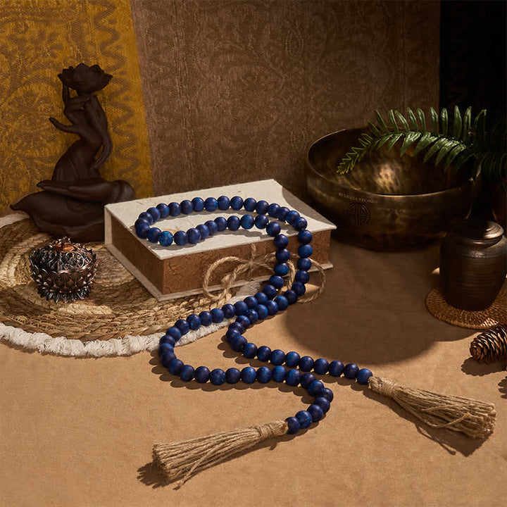 Buddha Stones Blaue rustikale Quastengirlande aus Holzperlen – Achtsame Wohndekoration - image 2