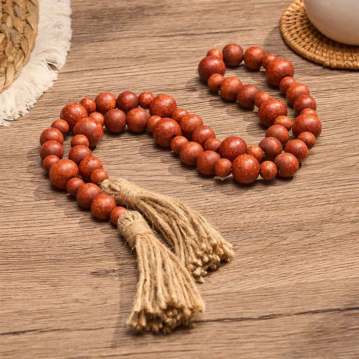 Buddha Stones Rustikale Hängedekoration mit doppelter Quaste aus Holzperlen für ein achtsames Leben - image 10
