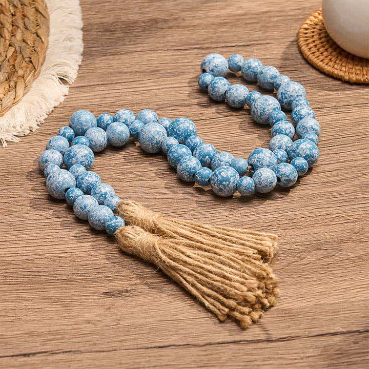 Buddha Stones Rustikale Hängedekoration mit doppelter Quaste aus Holzperlen für ein achtsames Leben - image 18