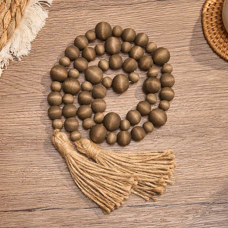 Buddha Stones Rustikale Hängedekoration mit doppelter Quaste aus Holzperlen für ein achtsames Leben - BurlyWood - image 0