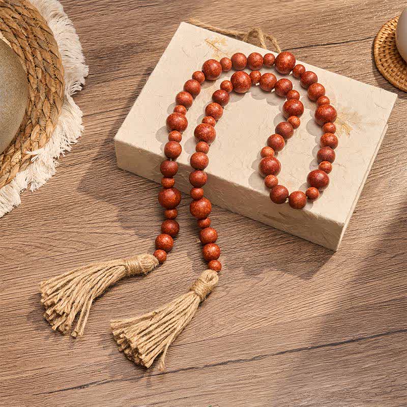 Buddha Stones Rustikale Hängedekoration mit doppelter Quaste aus Holzperlen für ein achtsames Leben - image 9