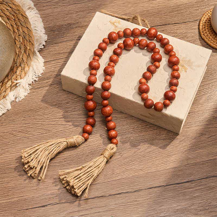 Buddha Stones Rustikale Hängedekoration mit doppelter Quaste aus Holzperlen für ein achtsames Leben - image 9