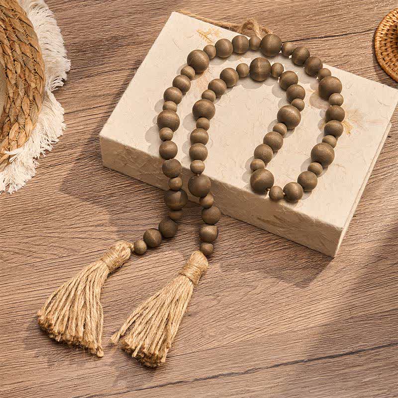 Buddha Stones Rustikale Hängedekoration mit doppelter Quaste aus Holzperlen für ein achtsames Leben - image 1