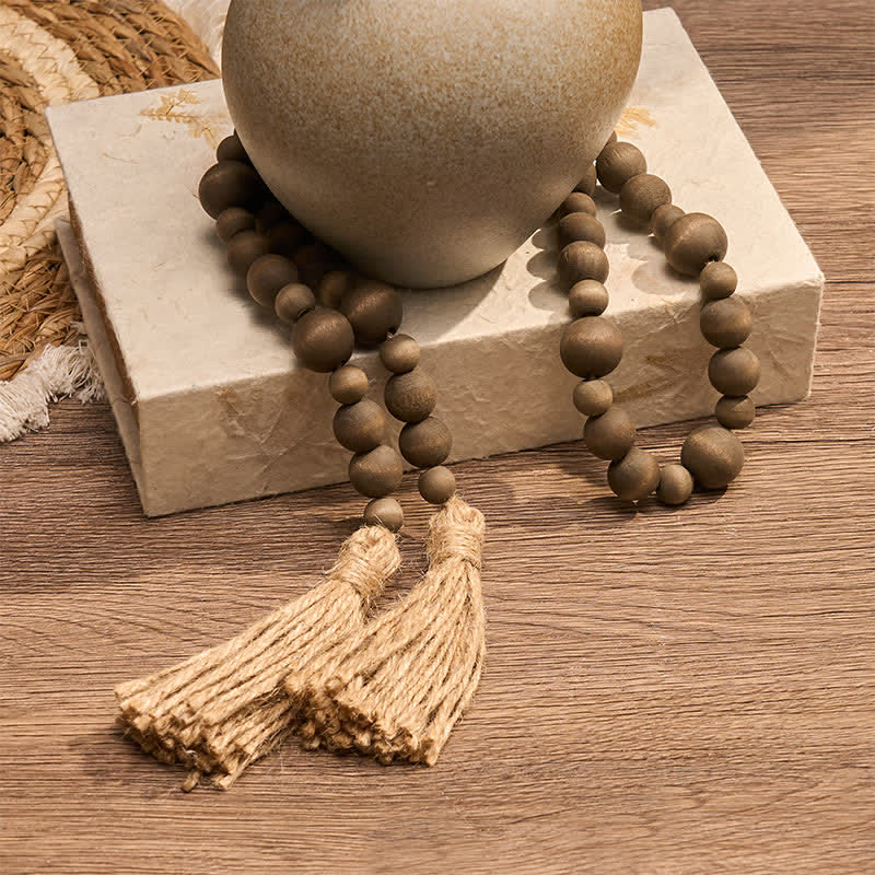 Buddha Stones Rustikale Hängedekoration mit doppelter Quaste aus Holzperlen für ein achtsames Leben - image 4