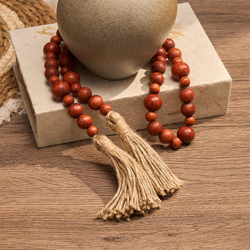 Buddha Stones Rustikale Hängedekoration mit doppelter Quaste aus Holzperlen für ein achtsames Leben - image 12