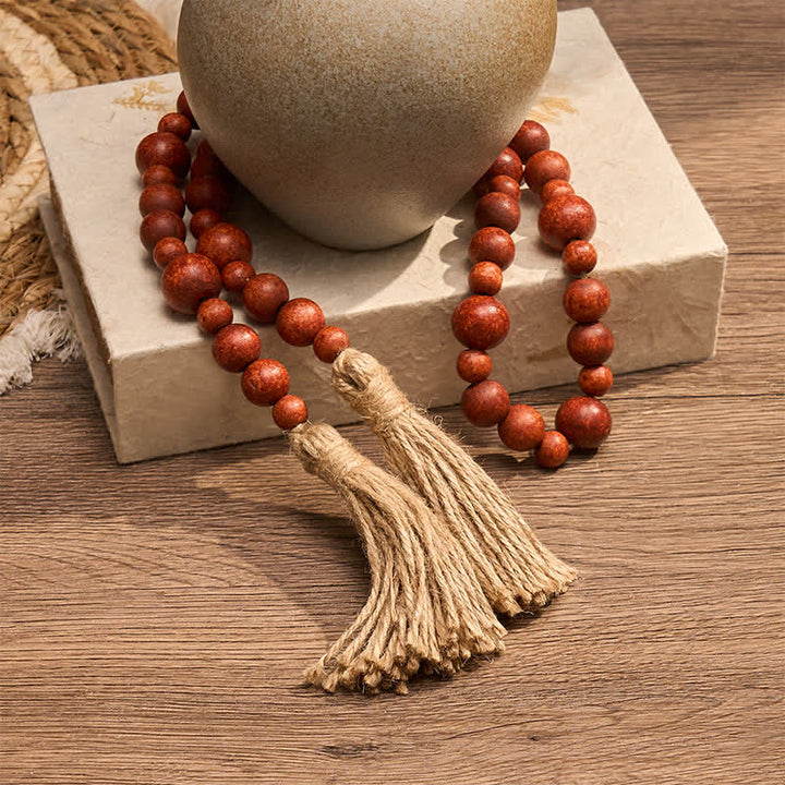 Buddha Stones Rustikale Hängedekoration mit doppelter Quaste aus Holzperlen für ein achtsames Leben - image 12
