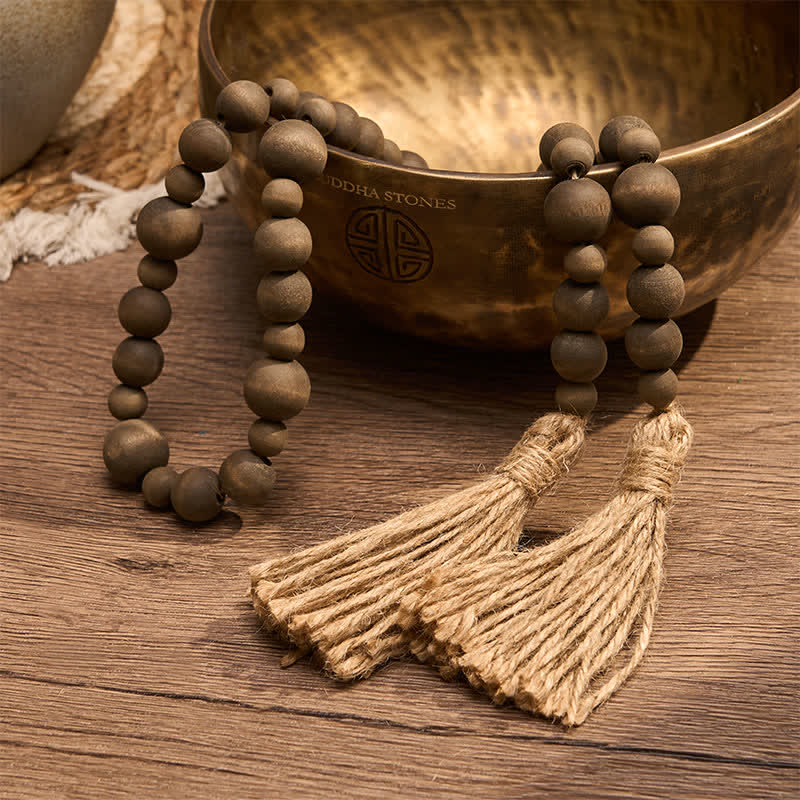 Buddha Stones Rustikale Hängedekoration mit doppelter Quaste aus Holzperlen für ein achtsames Leben - image 5
