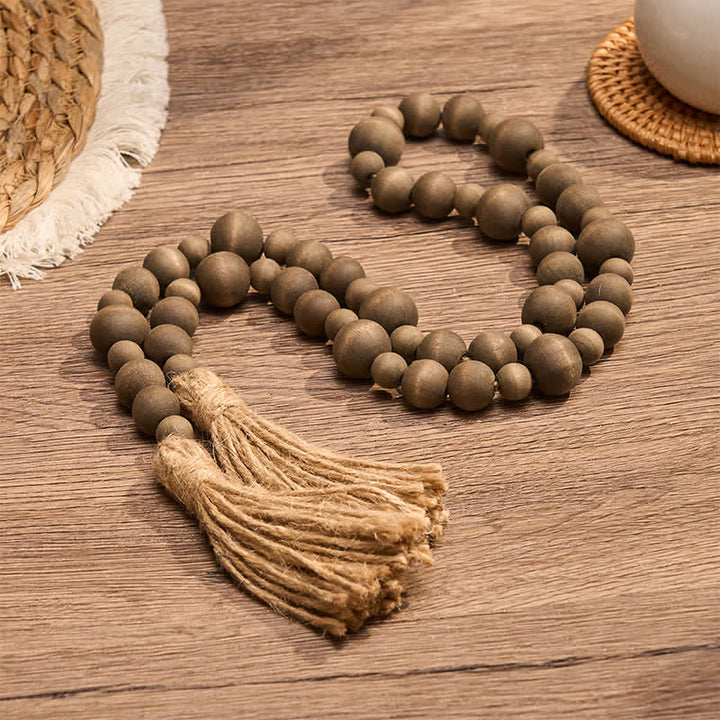 Buddha Stones Rustikale Hängedekoration mit doppelter Quaste aus Holzperlen für ein achtsames Leben - image 2