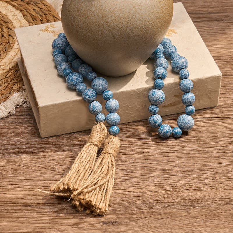 Buddha Stones Rustikale Hängedekoration mit doppelter Quaste aus Holzperlen für ein achtsames Leben - image 20