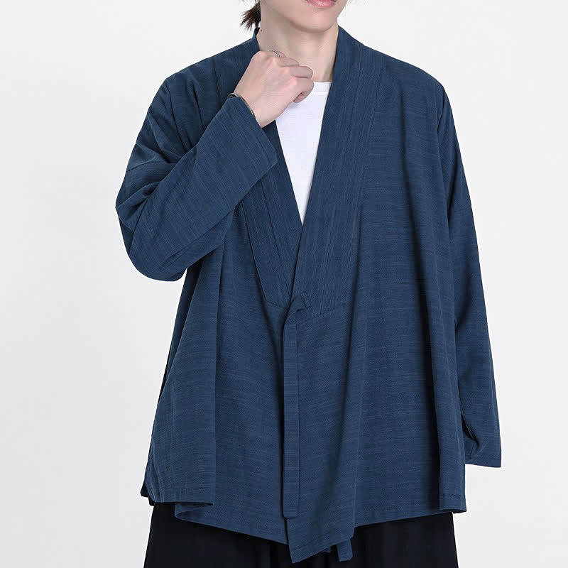 Buddha Stones Minimalistischer Kimono im Tang-Stil mit Kordelzug für Herren, einfarbig, für Frühling und Herbst - Mitternachtsblau - US/UK/AU46, EU56 (5XL) - image 0
