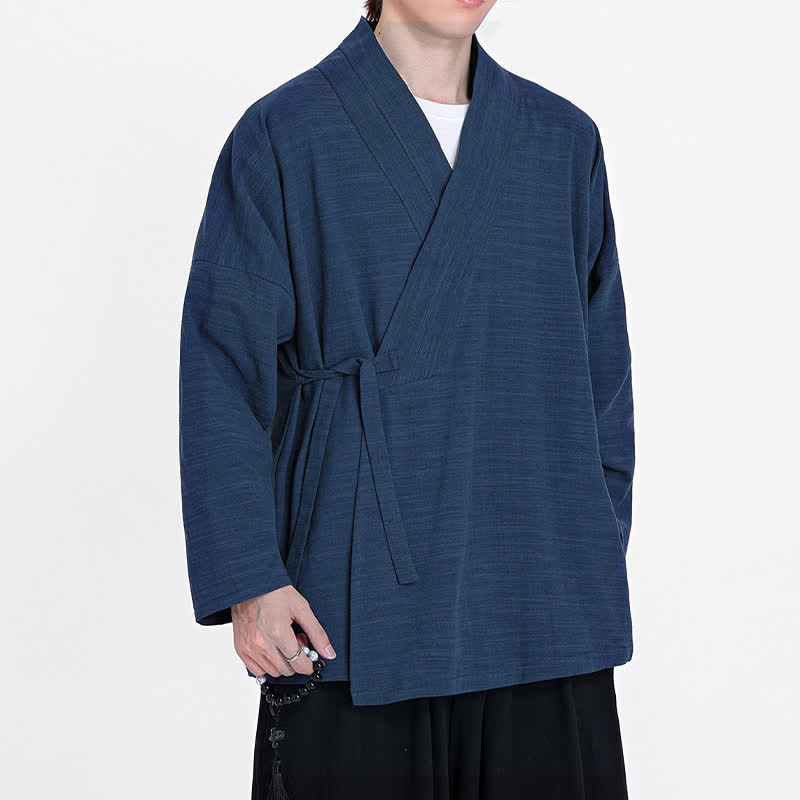 Buddha Stones Minimalistischer Kimono im Tang-Stil mit Kordelzug für Herren, einfarbig, für Frühling und Herbst - image 1