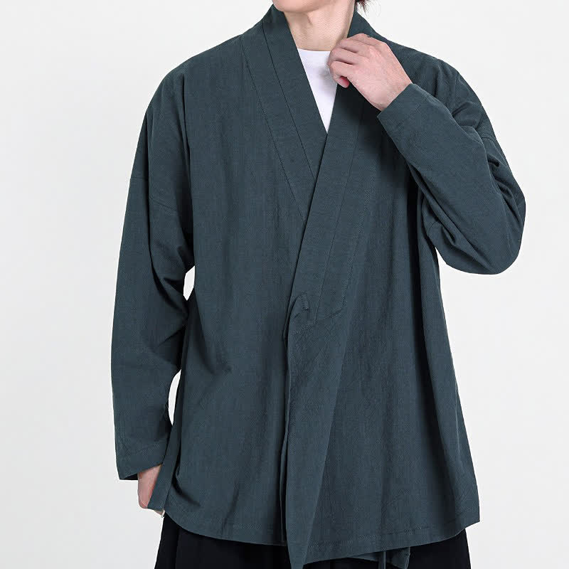 Buddha Stones Frühling Herbst Tang Style Minimalistischer Kimono mit Kordelzug für Herren, einfarbig - Schiefergrau - US/UK/AU46, EU56 (5XL) - image 0