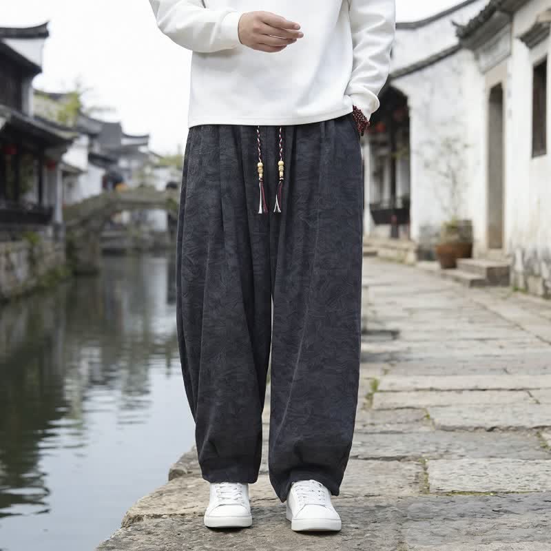 Buddha Stones Lässige Vintage-Cordhose für Herren, knöchelhoch, mit Kordelzug, geradem Bein und Taschen – perfekt für Herbst und Winter - Schwarz - US/UK/AU48, EU58 (6XL) - image 0
