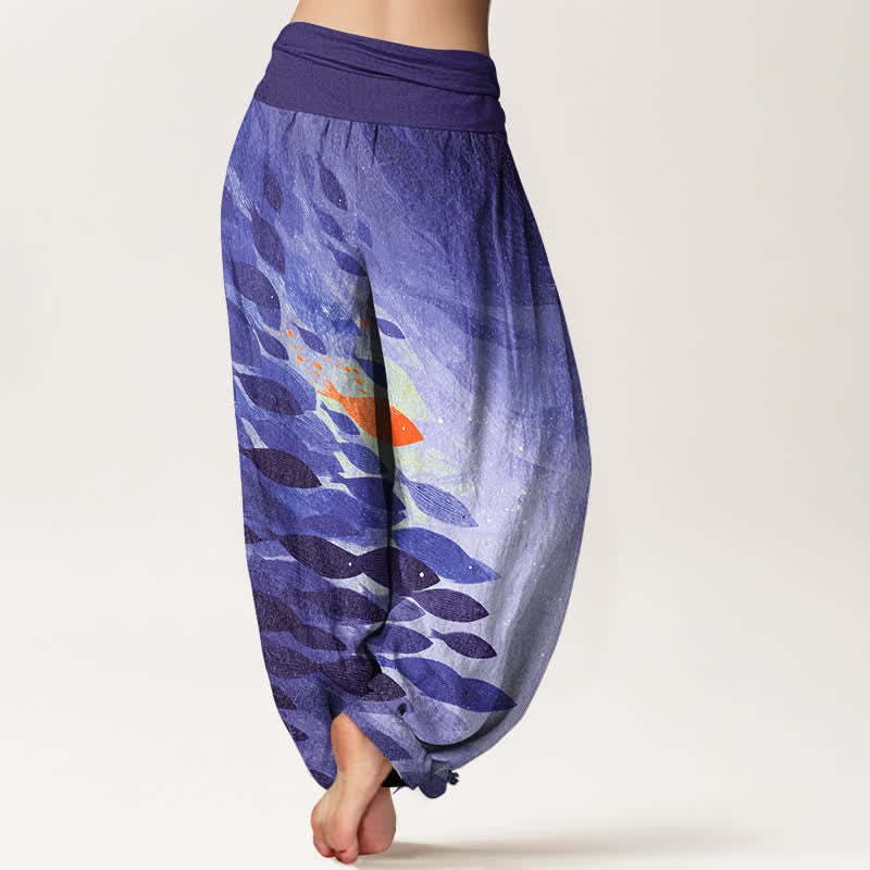 Buddha Stones Damen-Haremshose aus Baumwolle mit Meeresfischmuster und elastischem Bund - image 10