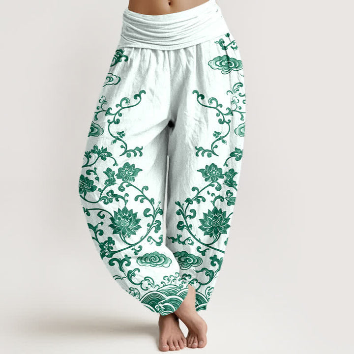 Buddha Stones Haremshose aus Baumwolle mit Lotus-Scrollmuster und elastischem Bund für Damen - Honigmelone - US16, UK/AU20, EU48 (3XL) - image 8
