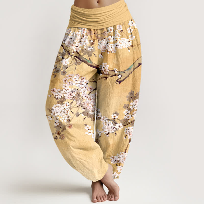 Buddha Stones Haremshose aus Baumwolle mit Kirschblütenmuster und elastischem Bund für Damen - Khaki - US16, UK/AU20, EU48 (3XL) - image 0