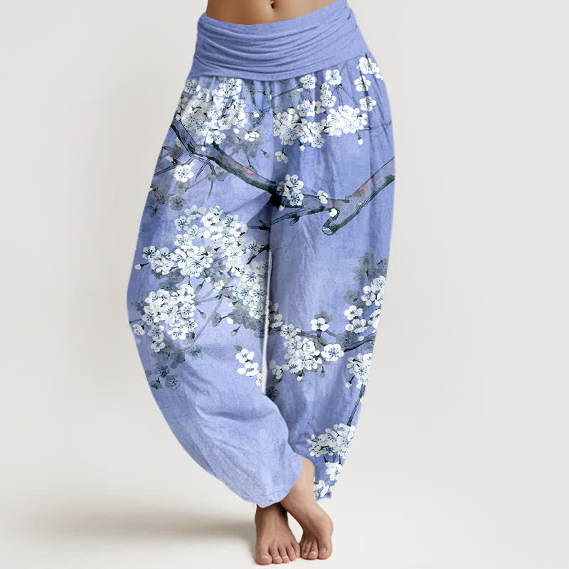 Buddha Stones Haremshose aus Baumwolle mit Kirschblütenmuster und elastischem Bund für Damen - Kornblumenblau - US16, UK/AU20, EU48 (3XL) - image 8