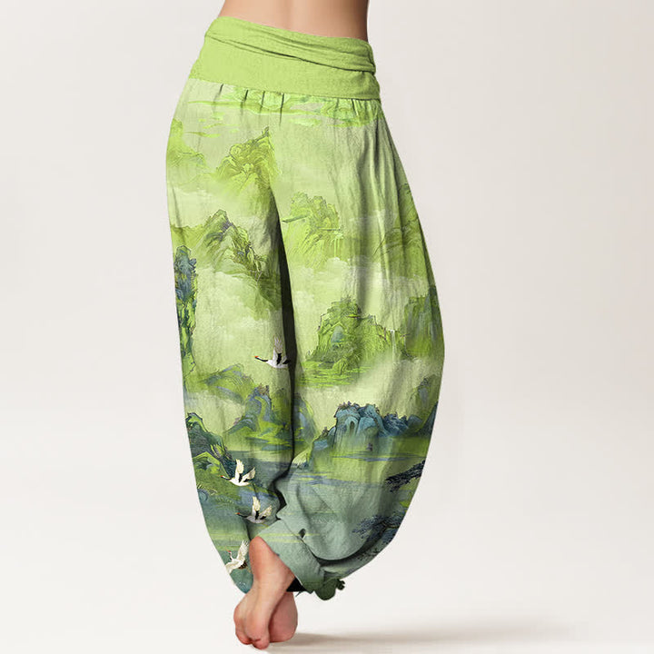 Buddha Stones Baumwoll-Haremshose mit orientalischem Kranichspitzenmuster und elastischem Bund für Damen - image 7