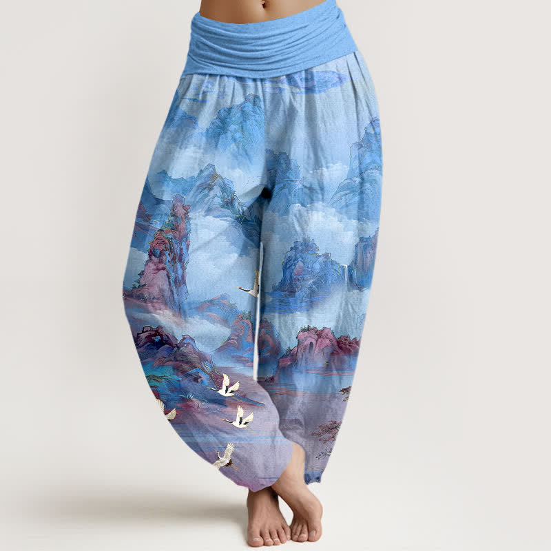 Buddha Stones Baumwoll-Haremshose mit orientalischem Kranichspitzenmuster und elastischem Bund für Damen - Hellblau - US16, UK/AU20, EU48 (3XL) - image 8