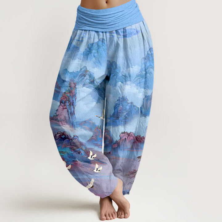 Buddha Stones Baumwoll-Haremshose mit orientalischem Kranichspitzenmuster und elastischem Bund für Damen - Hellblau - US16, UK/AU20, EU48 (3XL) - image 8