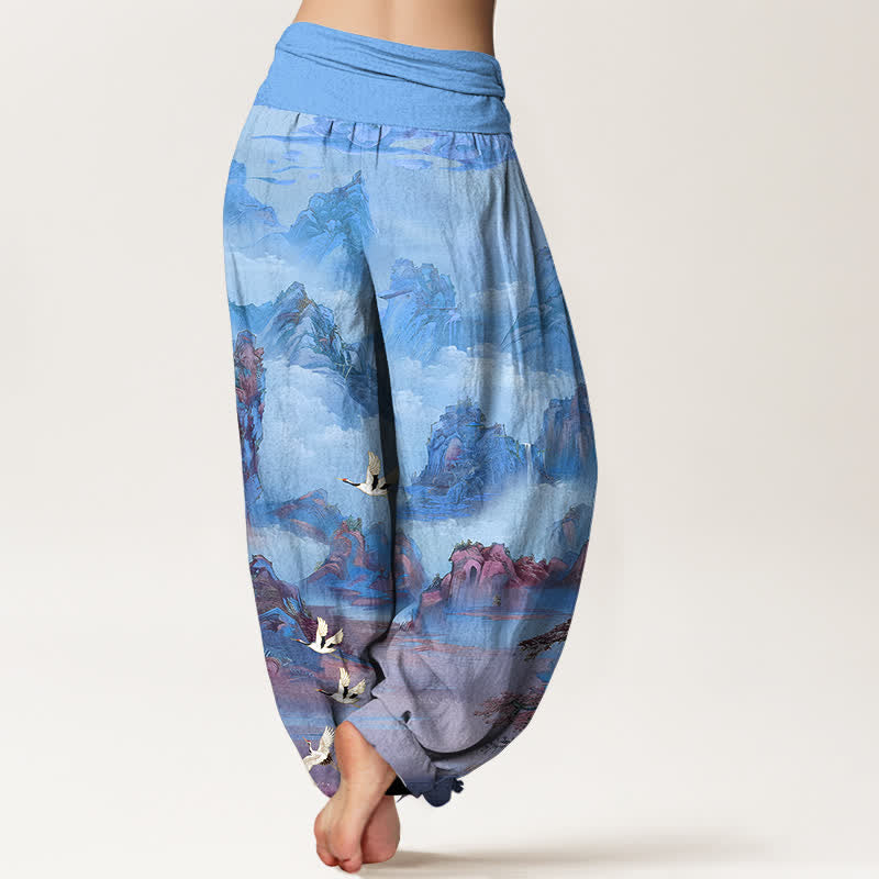 Buddha Stones Baumwoll-Haremshose mit orientalischem Kranichspitzenmuster und elastischem Bund für Damen - image 10