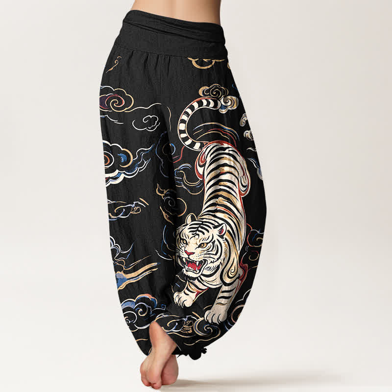 Buddha Stones Baumwoll-Haremshose mit orientalischem Tiger- und Wolkenmuster, elastischem Bund, Damen - image 2