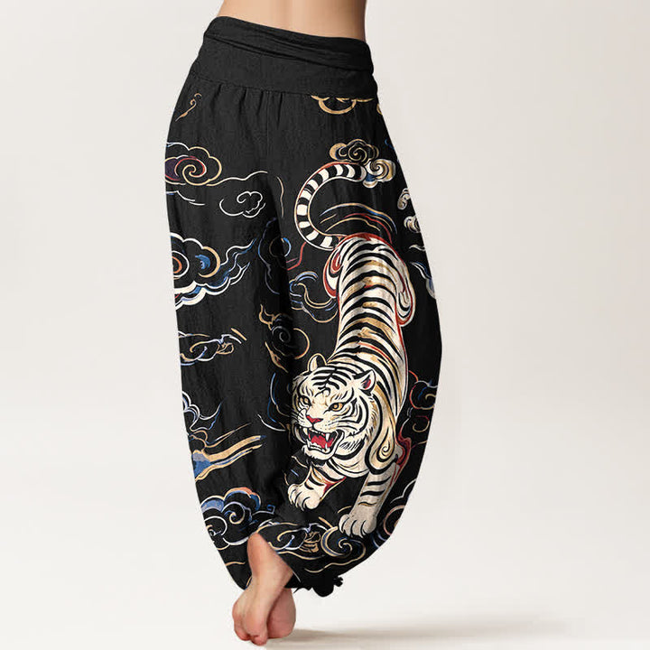 Buddha Stones Baumwoll-Haremshose mit orientalischem Tiger- und Wolkenmuster, elastischem Bund, Damen - image 2