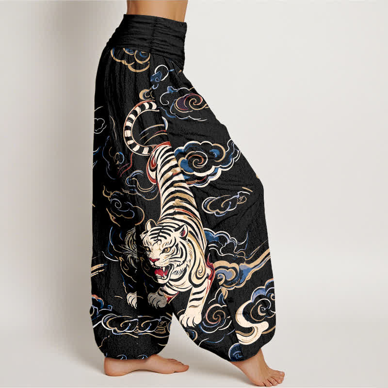 Buddha Stones Baumwoll-Haremshose mit orientalischem Tiger- und Wolkenmuster, elastischem Bund, Damen - image 1