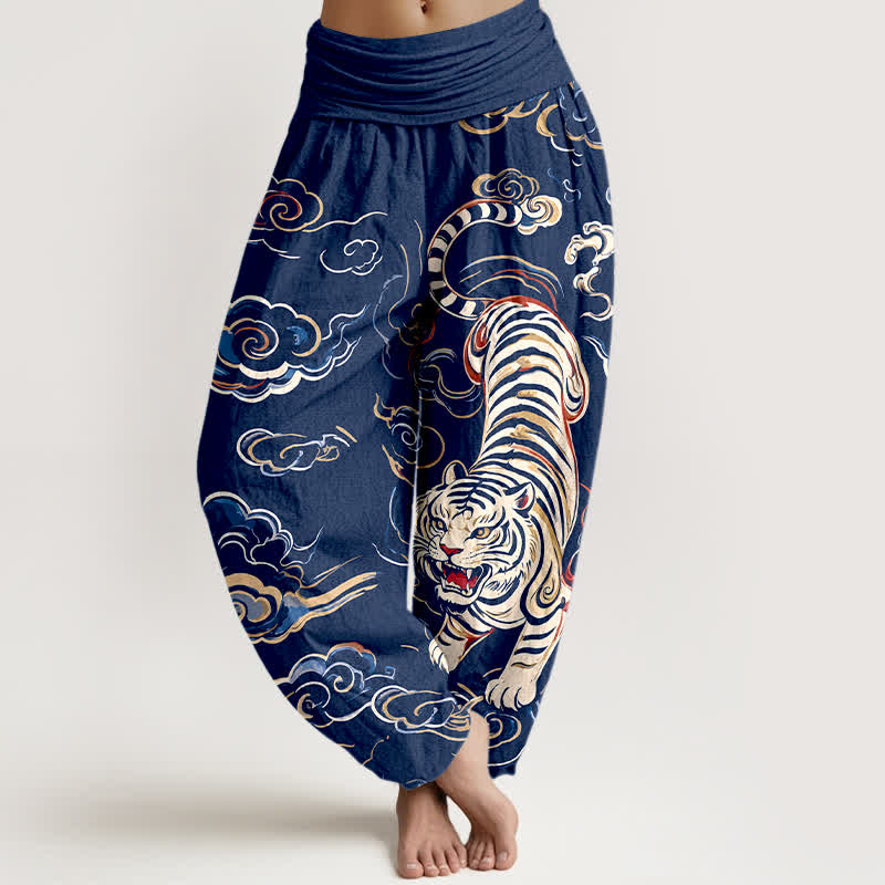 Buddha Stones Baumwoll-Haremshose mit orientalischem Tiger- und Wolkenmuster, elastischem Bund, Damen - Marine - US16, UK/AU20, EU48 (3XL) - image 5