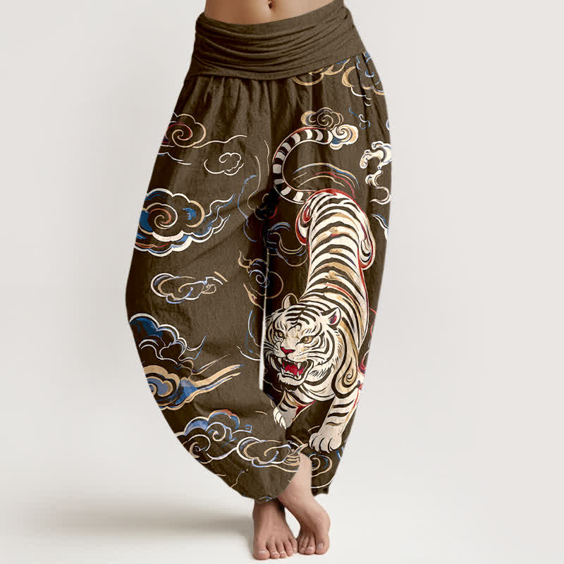 Buddha Stones Baumwoll-Haremshose mit orientalischem Tiger- und Wolkenmuster, elastischem Bund, Damen - Olive - US16, UK/AU20, EU48 (3XL) - image 8