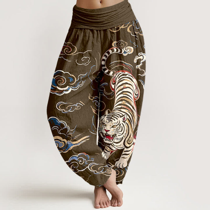 Buddha Stones Baumwoll-Haremshose mit orientalischem Tiger- und Wolkenmuster, elastischem Bund, Damen - Olive - US16, UK/AU20, EU48 (3XL) - image 8
