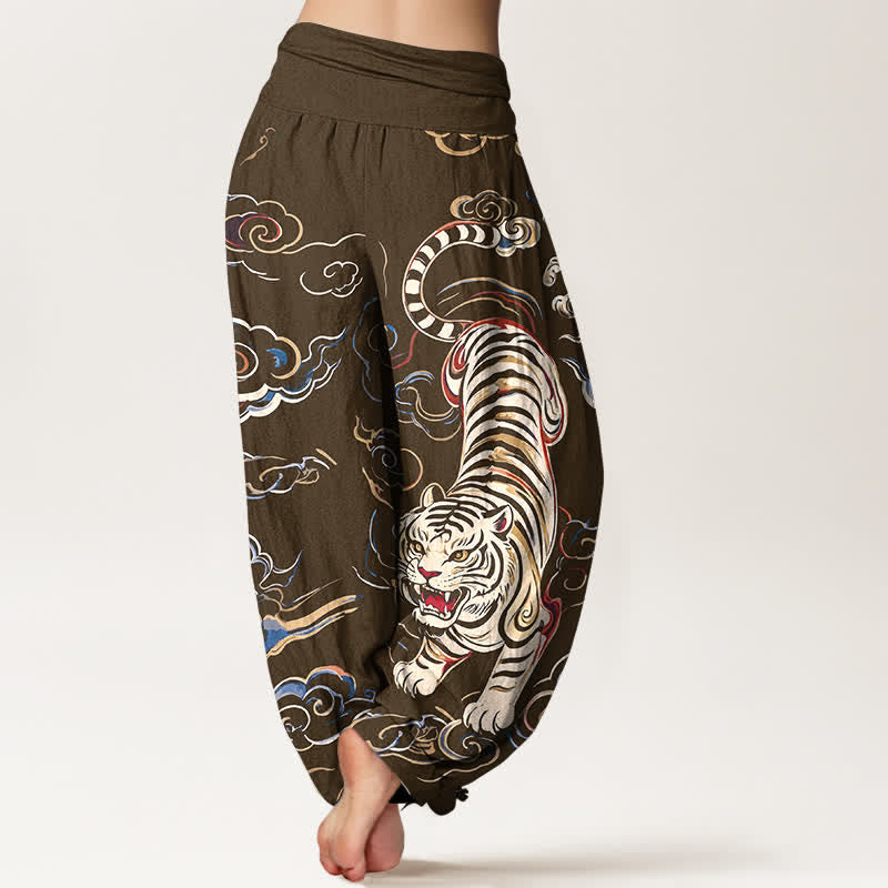 Buddha Stones Baumwoll-Haremshose mit orientalischem Tiger- und Wolkenmuster, elastischem Bund, Damen - image 10