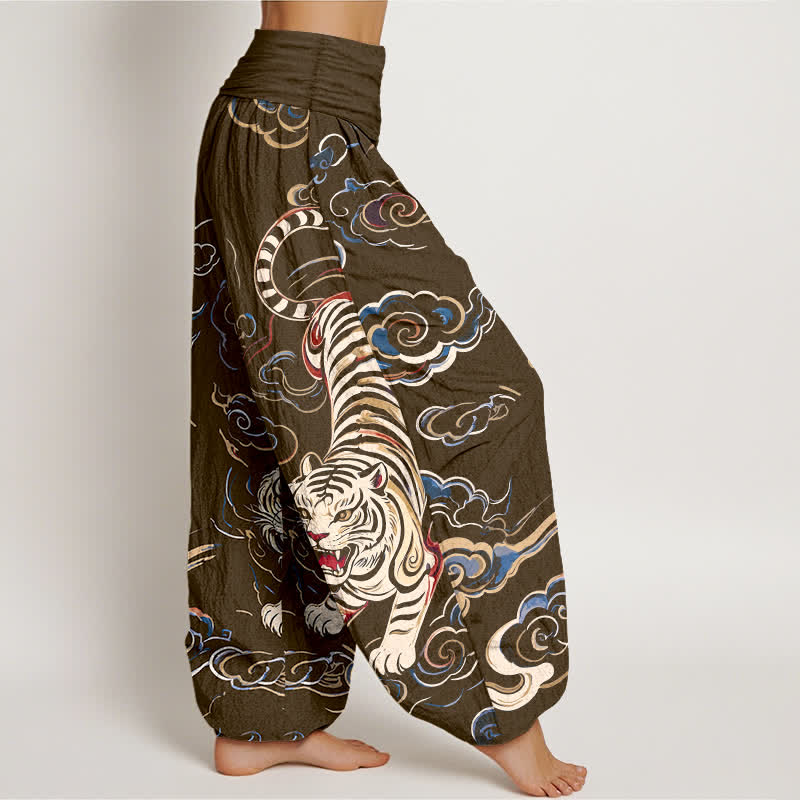 Buddha Stones Baumwoll-Haremshose mit orientalischem Tiger- und Wolkenmuster, elastischem Bund, Damen - image 9