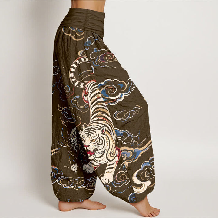 Buddha Stones Baumwoll-Haremshose mit orientalischem Tiger- und Wolkenmuster, elastischem Bund, Damen - image 9