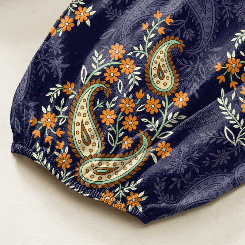 Buddha Stones Baumwoll-Haremshose für Damen mit böhmischem Paisley-Blumenmuster, elastischem Bund und Seitentaschen - image 6