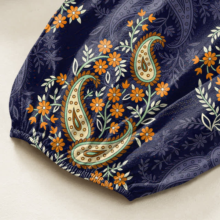 Buddha Stones Baumwoll-Haremshose für Damen mit böhmischem Paisley-Blumenmuster, elastischem Bund und Seitentaschen - image 6