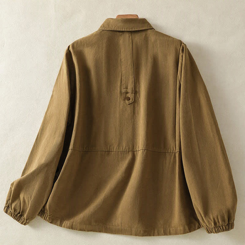 Buddha Stones Lässige, einfarbige Damenjacke mit Knopfleiste und Taschen für den Herbst - image 1